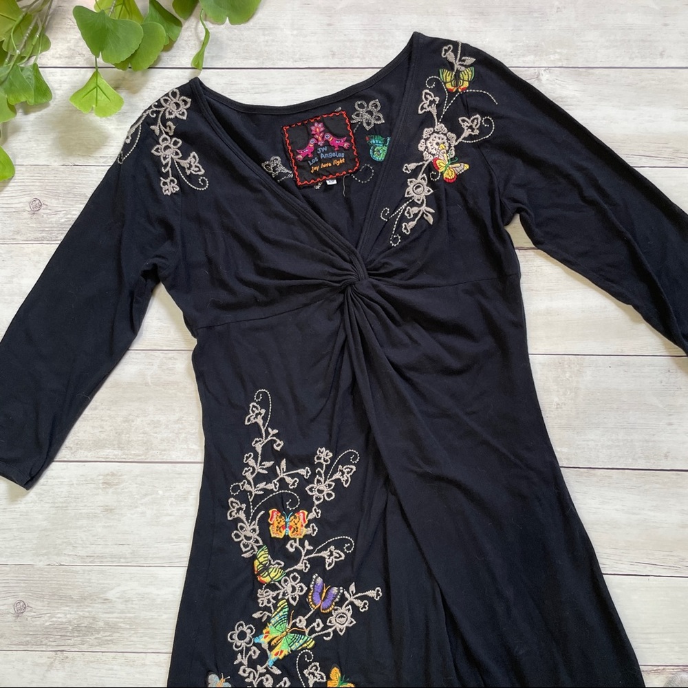 Johnny Was black v neck Embroidered Dress XS